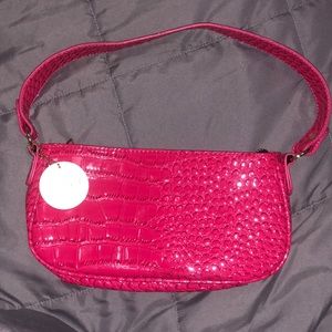Pink croc texture purse